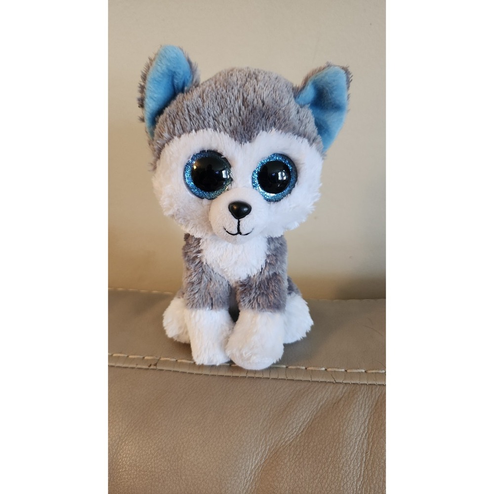 Ty Slush the Beanie Boos Husky Dog 6" Medium Plush Glitter Blue Eyes No Tag‎